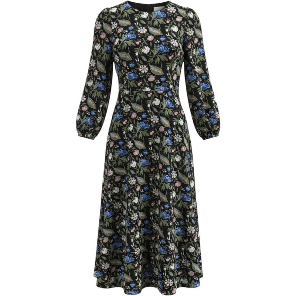 NWT Tuckernuck Hyacinth House Black Floral Midi Dress Long Puff Sleeve Size S